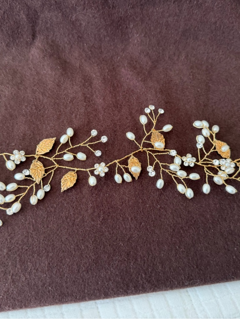 Gold Leaf and Pearl Bridal Hair Vine